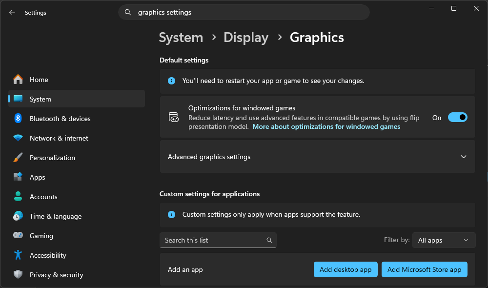 Windows 11 Graphics Settings