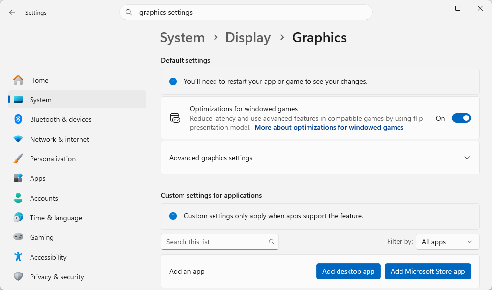 Windows 11 Graphics Settings